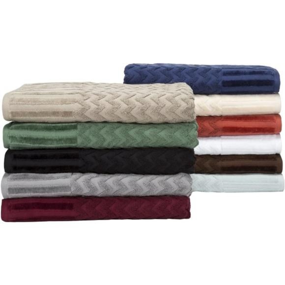 6-Piece Cotton Deluxe Plush Bath Towel Set – Chevron Pattern Plush Sculpted Spa - Picture 5 of 6